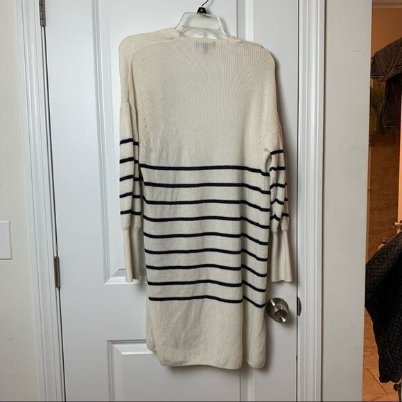 Express Size Small Long Cream and Navy Blue Striped Open Sweater - Picture 7 of 7
